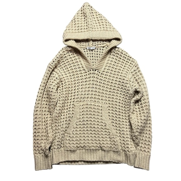 NWOT Zara Crochet Knit Hoodie Wool Blend Beige Size Medium - Picture 1 of 6